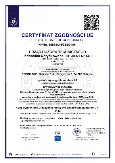 CERTYFIKAT ZGODNOŚCI UE - MODUŁ A2
